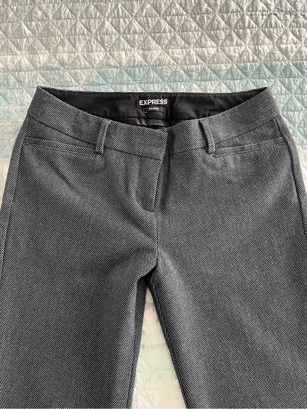 EXPRESS Columnist Pants in Black Gray & Blue Micro Pattern 10057 - Picture 3 of 6